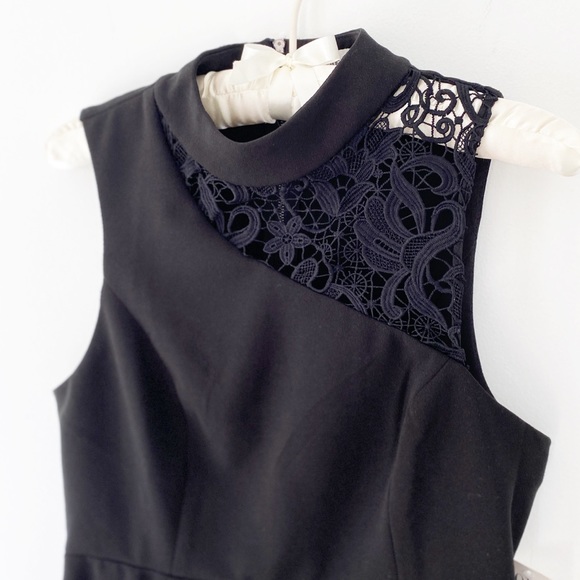 Black Lace Trim Mock Neck Midi Sheath Dress NWT Sm - Picture 3 of 9